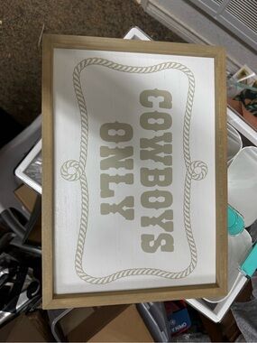 Neutral 'Cowboys Only' Decorative Wall Sign - White & Tan
